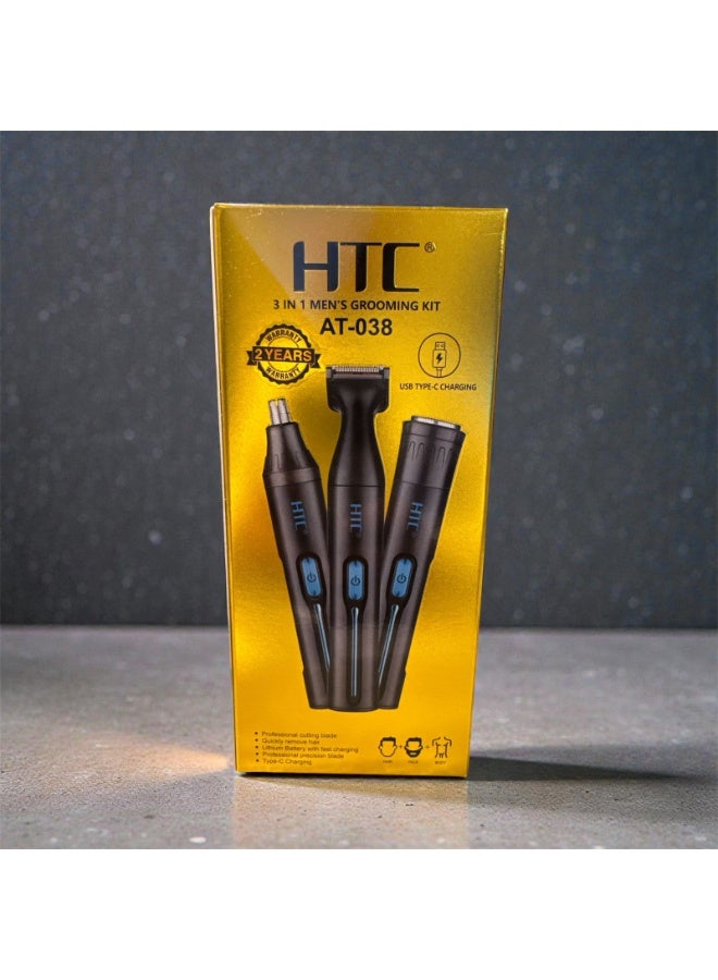 HTC 3-in-1 Men’s Grooming Kit Hair Beard & Nose rechargeable   Trimmer | Sharp Edge Cutter | Lithium Battery | Model AT-038 - Image 3